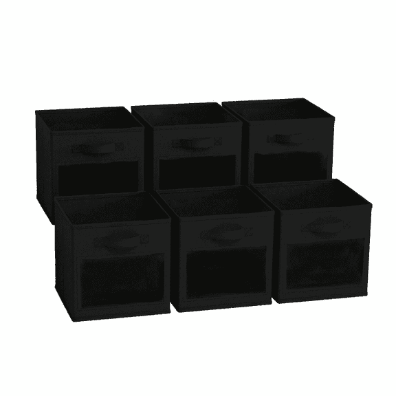 6 Pack Fabric Cube Storage Bins with Clear Window, Foldable Cube Organizer for Closet, Black