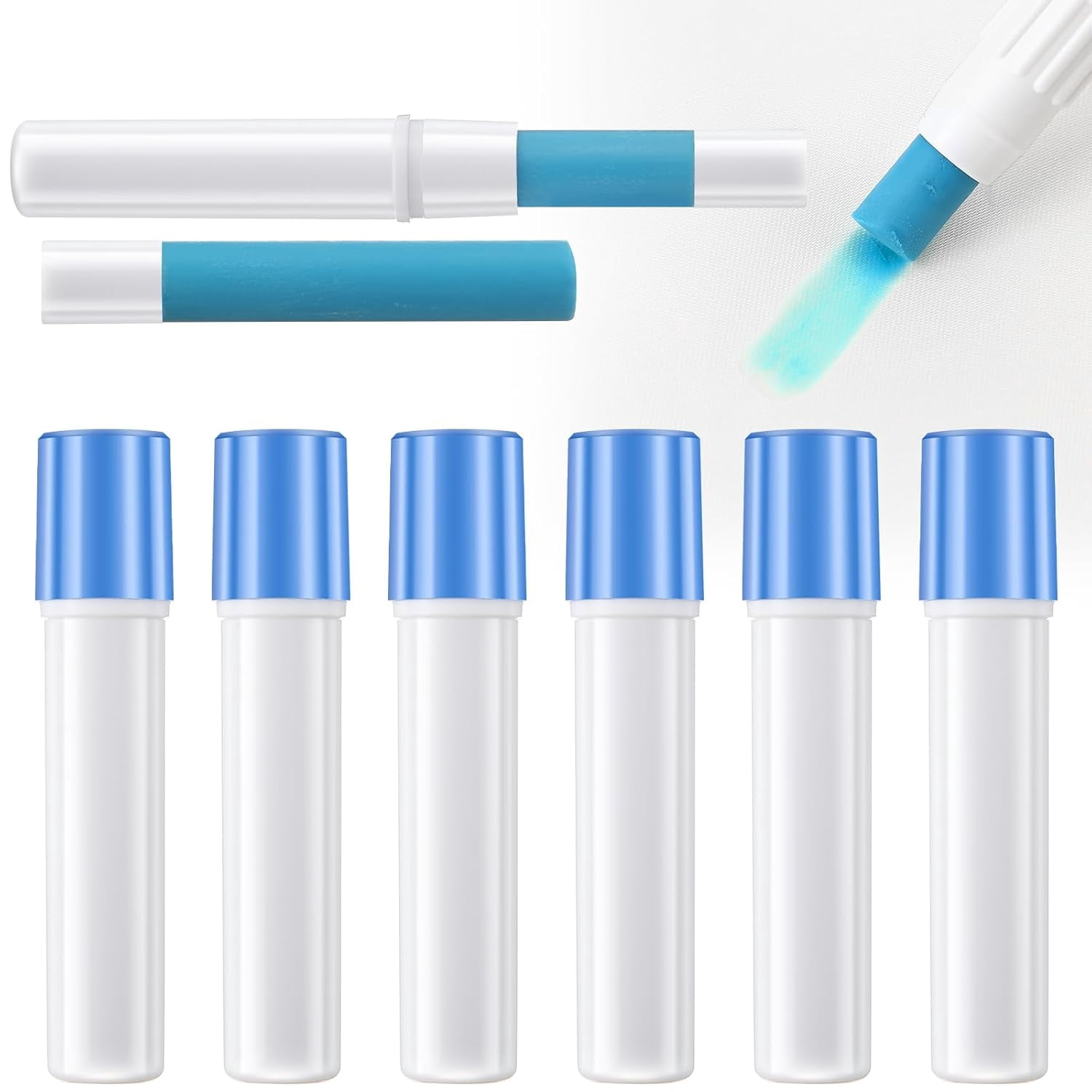 6 Pack Fabric Glue Pen Refills, Washable Temporary Fabric Sewing Adhesive, 2" L x 0.6" W, Water Soluble Blue Glue Stick Refills for English Paper, Quilting, Piecing Patchwork Sewing