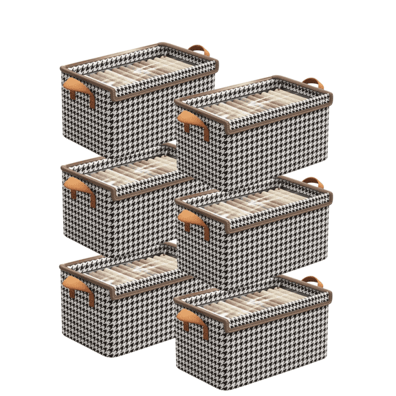 6 Pack Fabric Storage Bins with Lids, Cube Storage Organizer with Metal Frame ,Collapsible Stackable Storage Baskets with Handles, Foldable Closet Storage Boxes Totes for Toys, Clothes, Home, Office