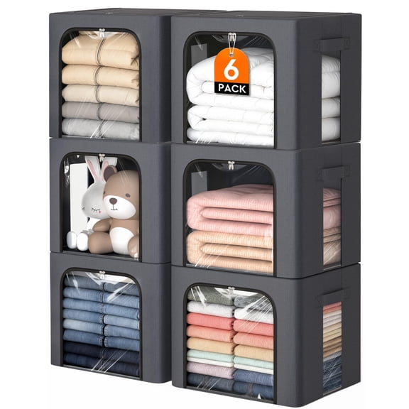 6 Pack Fabric Storage Chests 40L Capacity Light Grey Home Organization
