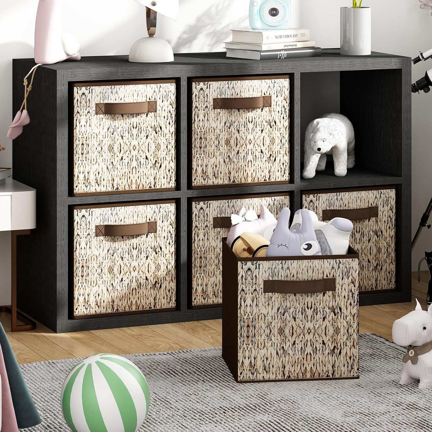 6 Pack Fabric Storage Cubes. 11 Inch Cube Storage Bins with Handle