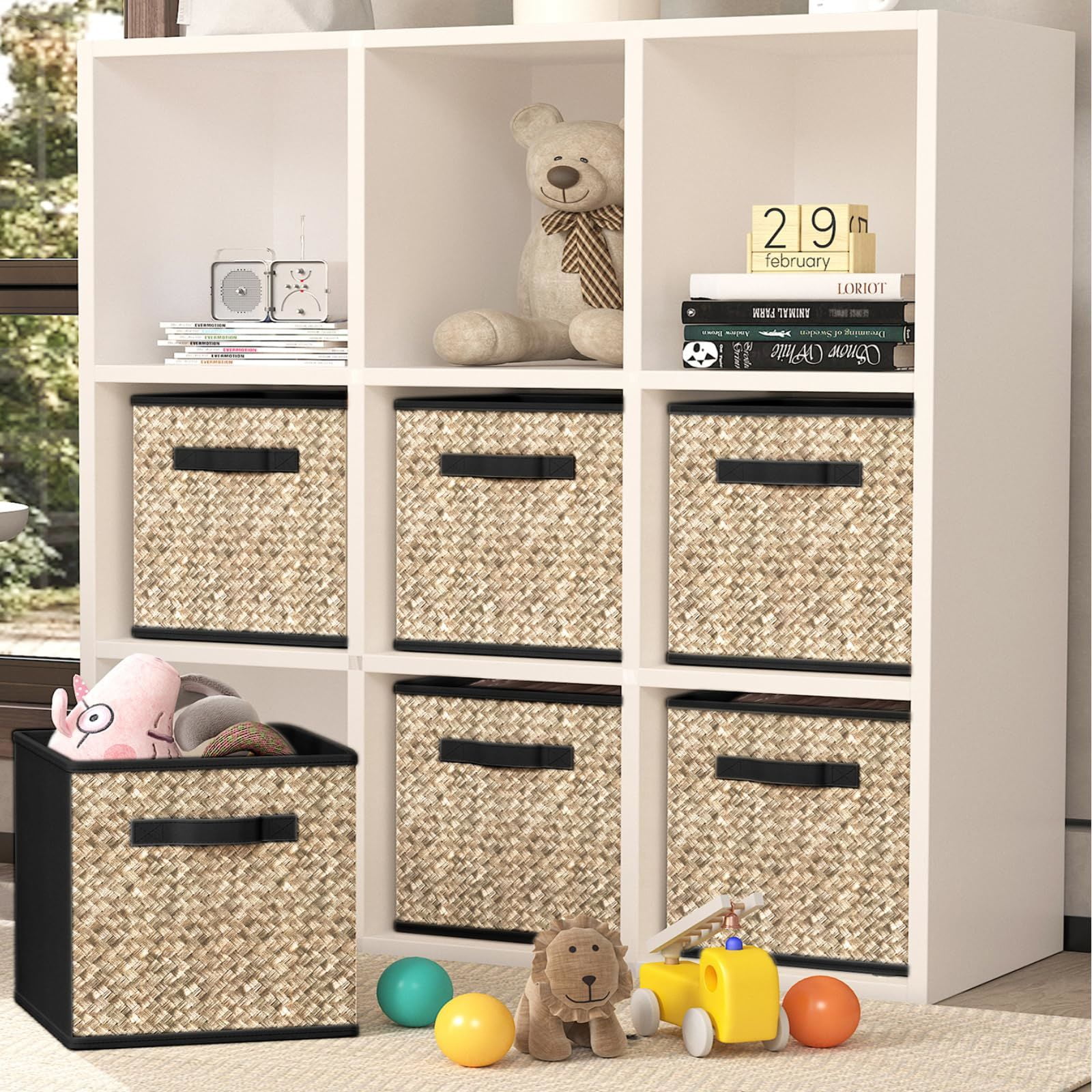 6 Pack Fabric Storage Cubes with Handle, Foldable 11 Inch Cube Storage ...
