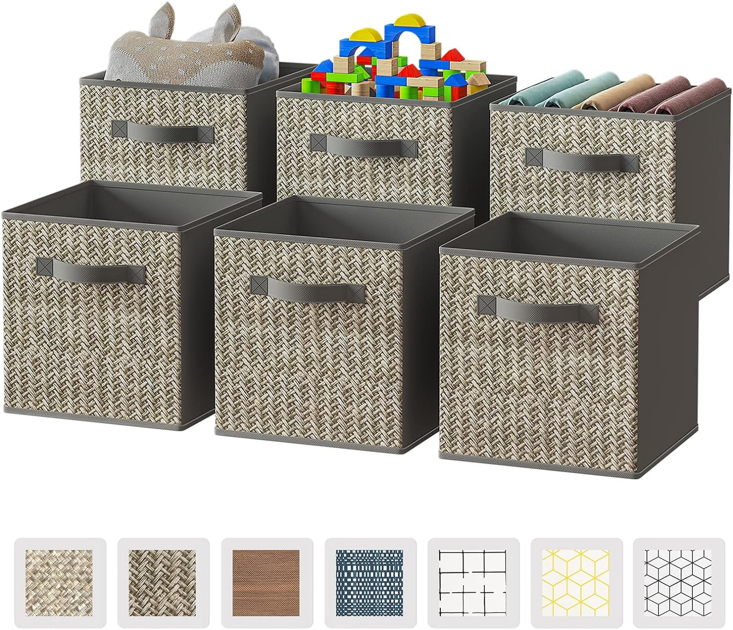 6 Pack Fabric Storage Cubes with Handle, Foldable 13x13 Inch Large Cube ...