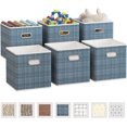 thumbnail image 1 of 6 Pack Fabric Storage Cubes with Oval Grommets, Foldable 11 Inch Cube Storage Bins, Storage Baskets for Shelves, Storage Boxes for Organizing Closet Bins, Blue, 1 of 14