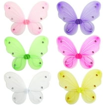 6 Pack Fairy Butterfly Wings for Girls with Rhinestone Embellishments (6 Assorted Colors)