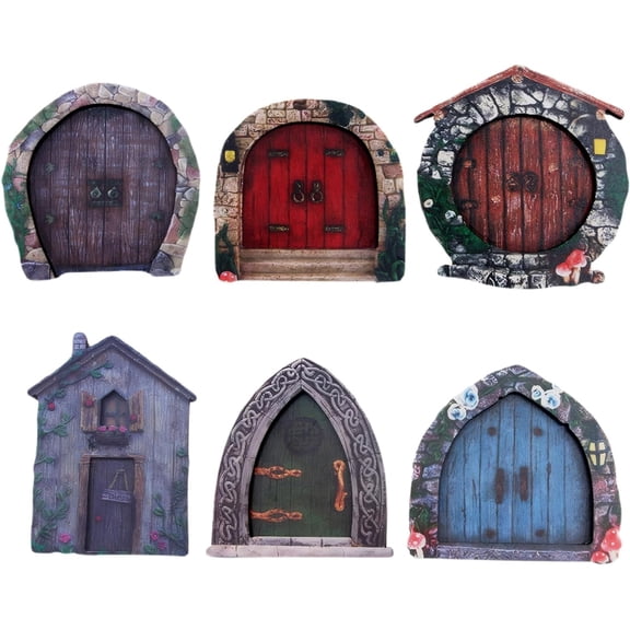 6 Pack Fairy Doors for Garden - 0.4 Inch Thick Miniature Wooden Gnome Doors, Tree Trunk & Yard Art Decor for Outdoor & Indoor Use(DSF)