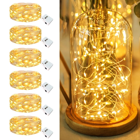 6 Pack Fairy Lights Battery Operated,7ft 20 LED Twinkle Lights with 3 Modes, Waterproof Silver Wire String Lights for Mason Jars Wedding Table Centerpiece, Blue