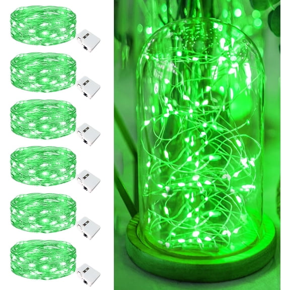 6 Pack Fairy Lights Battery Operated - 7ft 20 Led Twinkle Lights 3 Modes, Bulk Mini St. Patrick's Day Decorations String Lights Waterproof for Mason Jars Vases DIY Party Wedding Christmas - Green