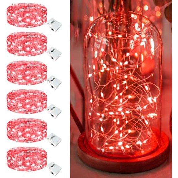 6 Pack Fairy Lights Battery Operated - 7ft 20 Led Twinkle Lights 3 Modes, Bulk Mini String Lights Waterproof for Mason Jars Vases DIY Party Wedding Decoration Christmas - Red