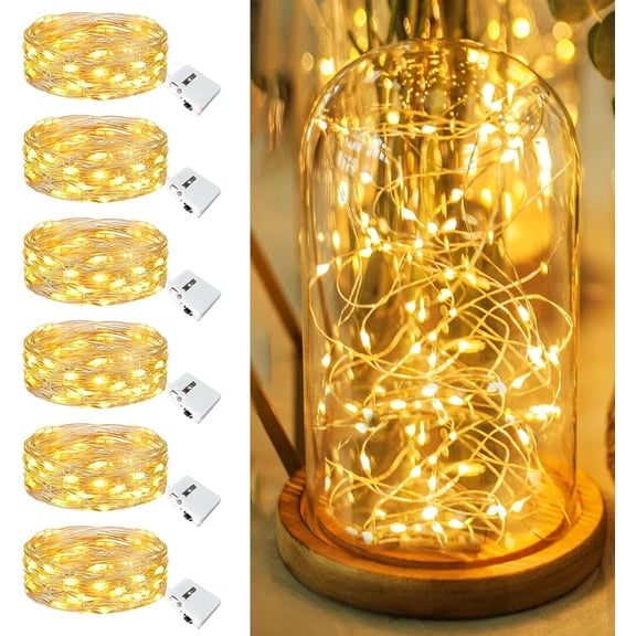 6 Pack Fairy Lights Battery Operated - 7ft 20 Led Twinkle Lights 3 Modes, Bulk Mini String Lights Waterproof for Mason Jars Vases DIY Party Wedding Table Centerpieces Decoration -Warm White