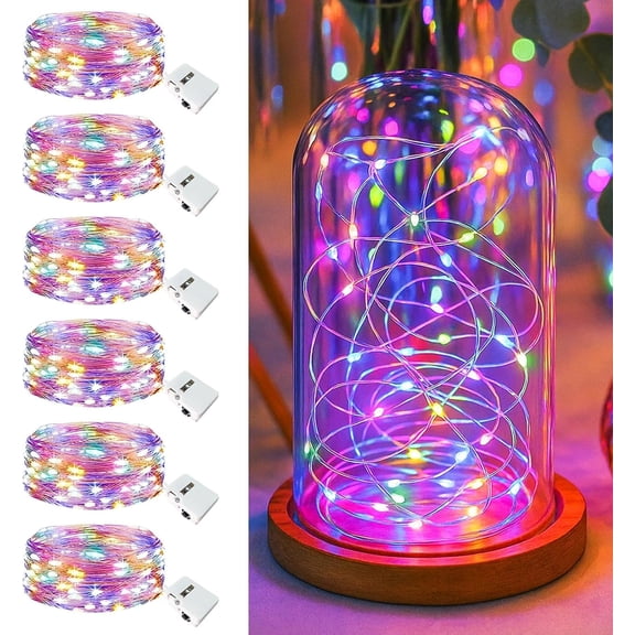 6 Pack Fairy Lights Battery Operated - 7ft 20 Led Twinkle Lights 3 Modes, Multi-Colored Bulk Mini String Lights Waterproof for Mason Jars Vases DIY Party Wedding Decoration Christmas