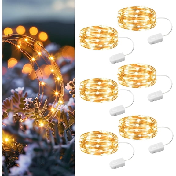 6 Pack Fairy Lights Battery Operated, 7ft 20LED Mini Firefly Starry Lights Mason Jar Lights for Indoor Outdoor Bottle Tree Party Wedding Halloween Thanksgiving(Warm White)