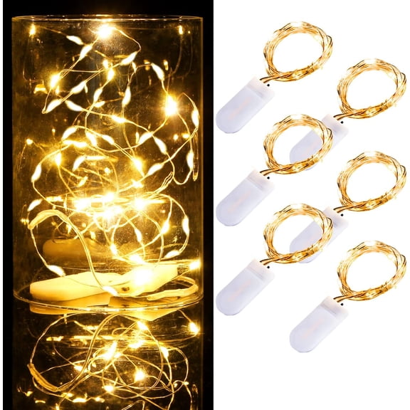 6 Pack Fairy Lights Battery Operated Firefly Lights LED Starry String Lights 7ft 20 LEDs Waterproof for DIY Wedding Centerpiece Party Table Christmas Decor (Warm White)