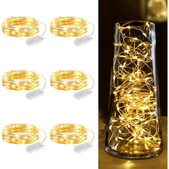 6 Pack Fairy Lights Battery Operated String Lights - 7ft 20 LED Waterproof Silver Wire Firefly Lights Waterproof for DIY Crafts Wedding Dcor Table Centerpieces Mason Jars Party