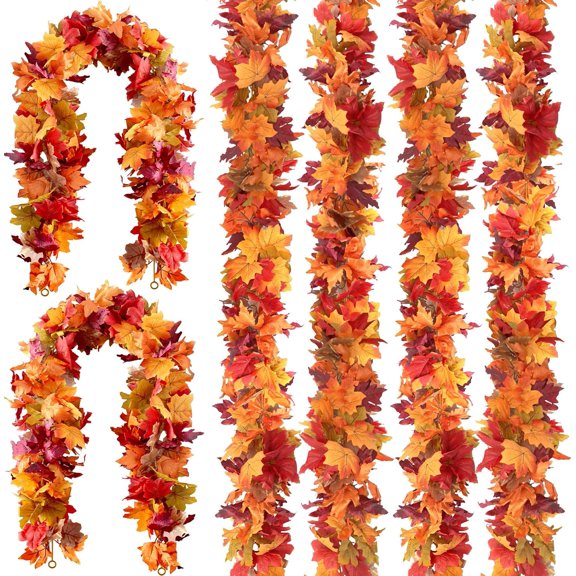 6 Pack Fall Maple Leaves Garland, Artificial Maple Leaf Autumn Garland Hanging Fall Decorations Front Door Fall Decor Thanksgiving Decorations (5.6Ft)