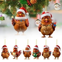 6 Pack Farmhouse Chicken Christmas Ornaments, 2D Acrylic Flat Rooster Hanging Decoration, Funny Animal Pendants for Holiday Tree, Car Mirror Charm, Winter Party Decor Gift