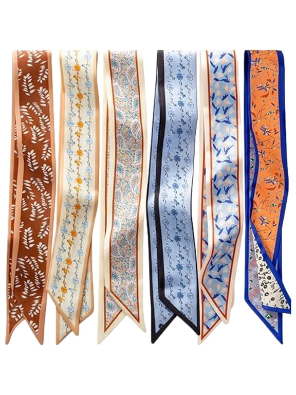 6 Pack Fashion Scarves for Women, Versatile Boho Head Scarf, Satin Scarf for Hair, Neck, Wrist, and Purse Accessories