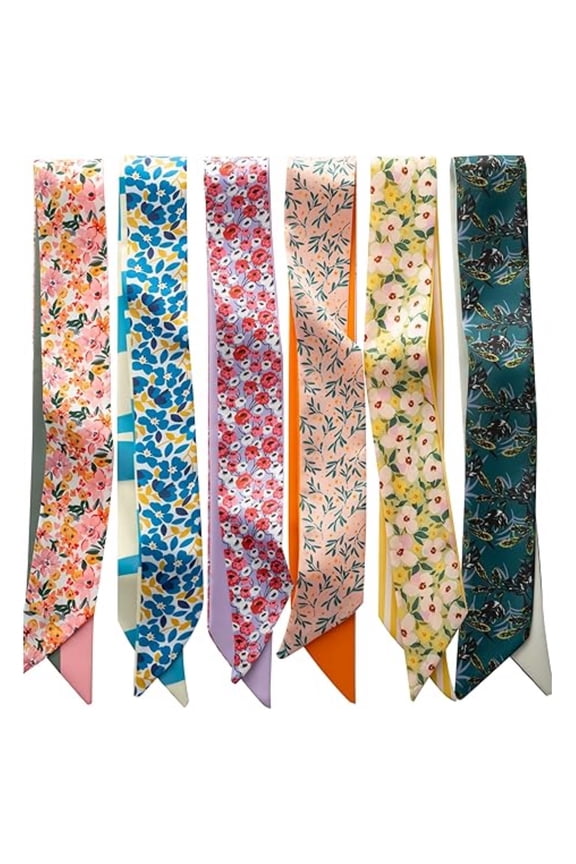 6 Pack Fashion Scarves for Women, Versatile Boho Head Scarf, Satin Scarf for Hair, Neck, Wrist, and Purse Accessories