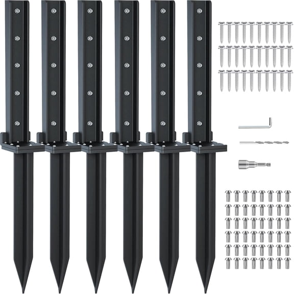 6-Pack Fence Post Repair Kit Heavy Duty 32in Ground Anchor Thickened 13 Stainless Steel Screw-Connected Sturdy Fence Mender for Repairing Tilted and Broken Wooden Post