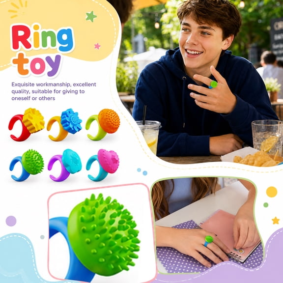 6 Pack Fidget Ring Stress Toys for Kids Adults Textured Spinner Sensory Rings for Anxiety Relief Focus Enhancement Quiet Desk Use Classroom Travel Autism ADHD Friendly Silent Fidgets,6PCS