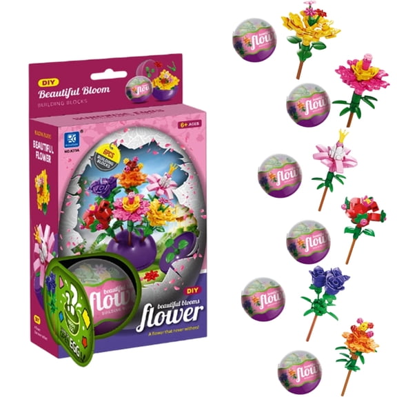 6 Pack Filled Eggs with 157 Pcs DIY Flower Garden Building Blocks for Party Favors, Easter Egg Hunt, Classroom Events - Educational Activity Toy for Adults