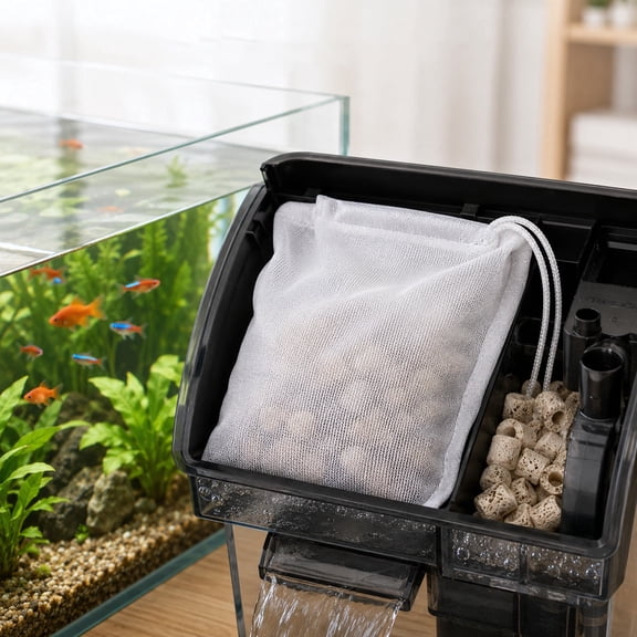 6 Pack Fine Mesh Aquarium Filter Media Bag with Drawstring Reusable Fish Tank Filter Net for Aquarium Filtration and Water Clarity