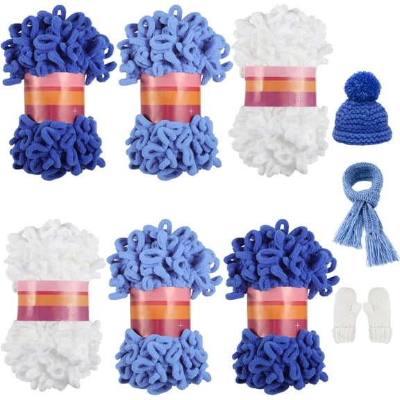 6 Pack Finger Loop Yarns, Chunky Loop Yarns, Chunky Loop Yarn Bulk No Need Hook, 600g 6 Skeins Soft Polyester Yarn, Fluffy Cozy Looped Hand Knitting Yarn for Beginners, Skilled Crafters