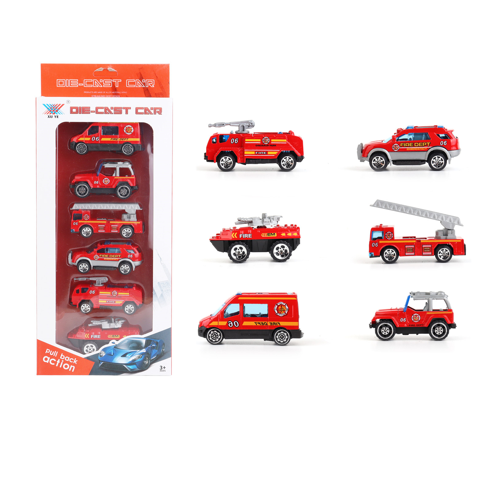 6 Pack Fire Truck Toys Mini Fire Engine Toy Trucks Die Cast Emergency