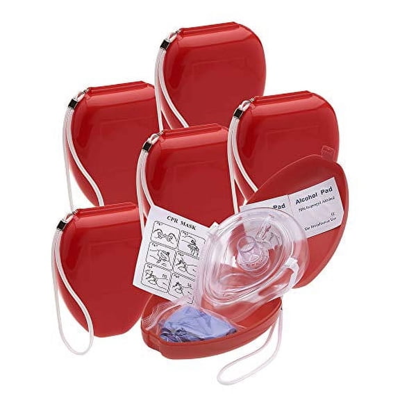 ASA TECHMED CPR Rescue Mask Kit Pocket Resuscitator Adult/Child, OneWay Valve Face Shield, Hard Case, Gloves & Alcohol Pads, 6Pack