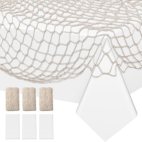 6 Pack Fish Net Decorative and Tablecloth Set, Cotton Fishnet and ...