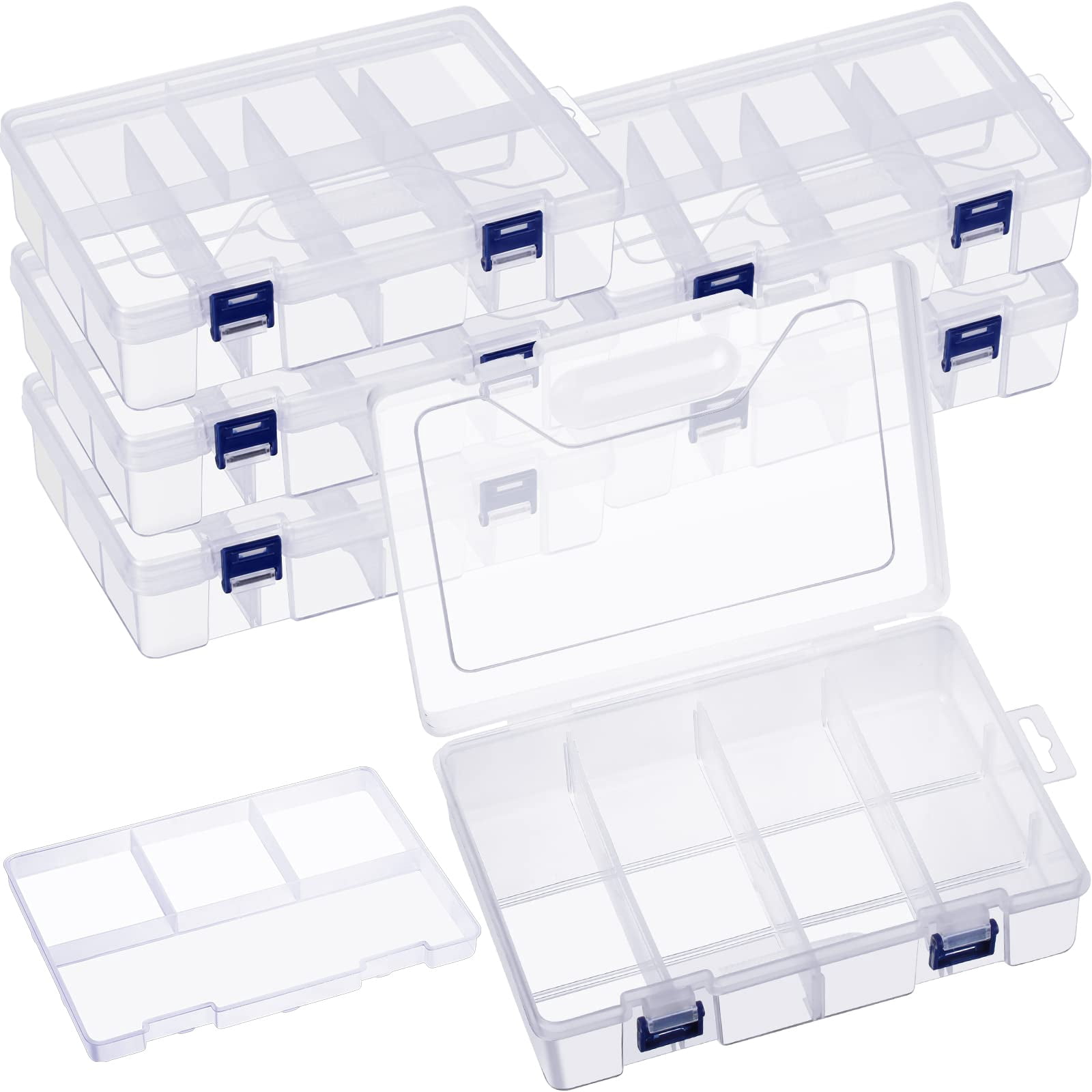 6 Pack Fishing Tackle Box Organizer Storage Clear With Movable Tray Plastic Waterproof Compartment For Lure Container Craft Beads