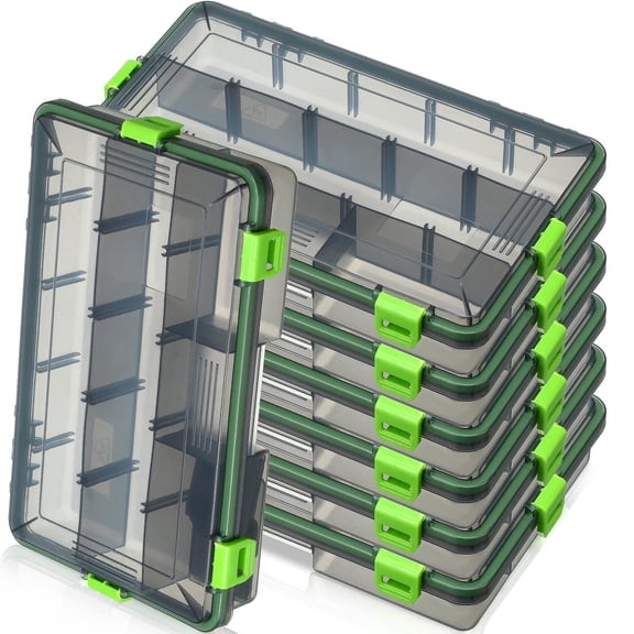 6 Pack Fishing Tackle Boxes, Waterproof Airtight Plastic Tackle Box, Transparent Plastic Tackle Storage Organizer with Adjustable Dividers for Terminal Tackle, Lures, Hooks and Baits