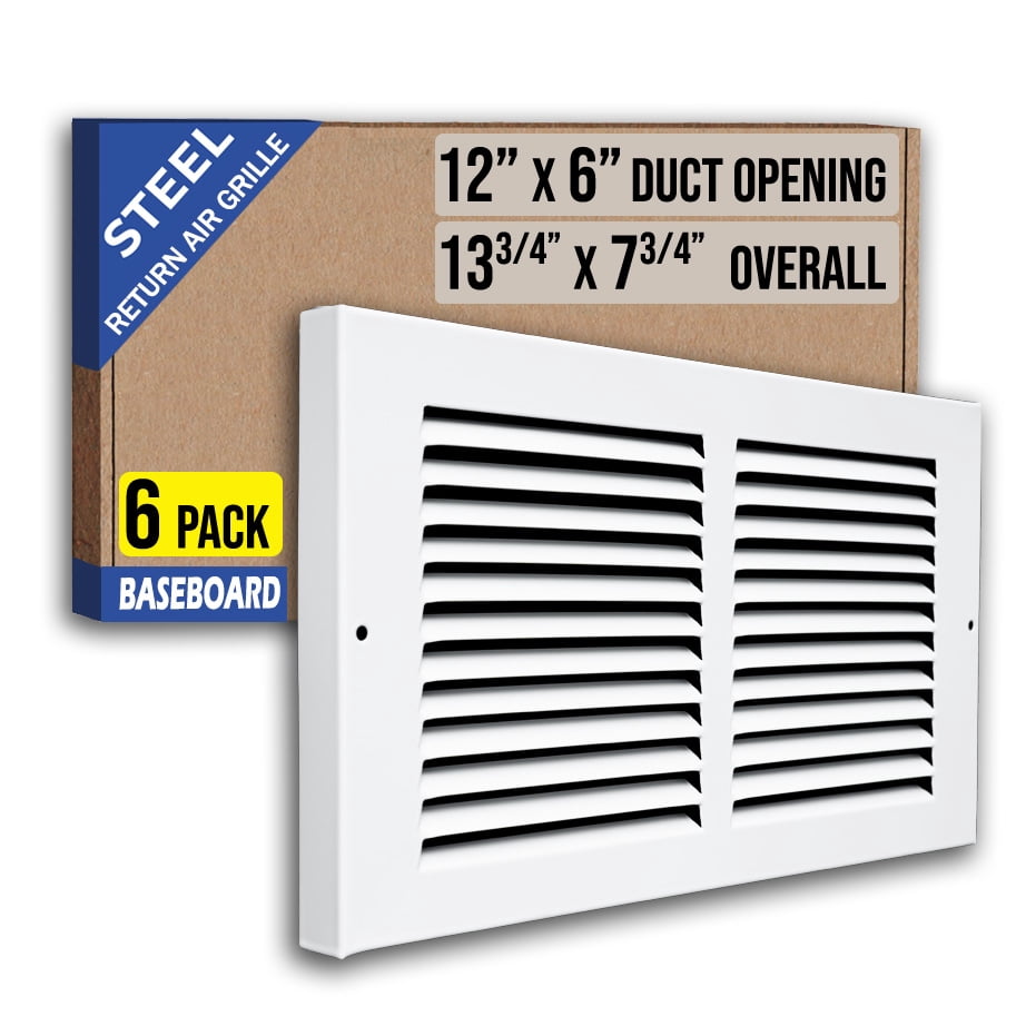 [6 Pack] Fits 12x6 Duct Opening | Steel Baseboard Return Air Grille by ...