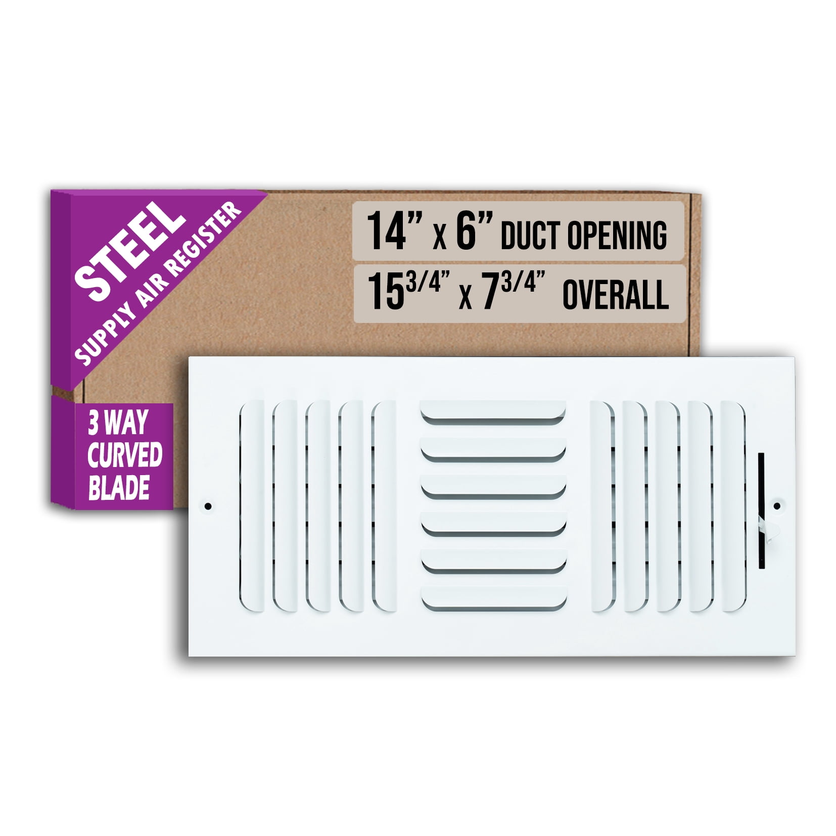 [6 Pack] Fits 14x6 Duct Opening 3 WAY Fixed Curved Blade Air Supply ...