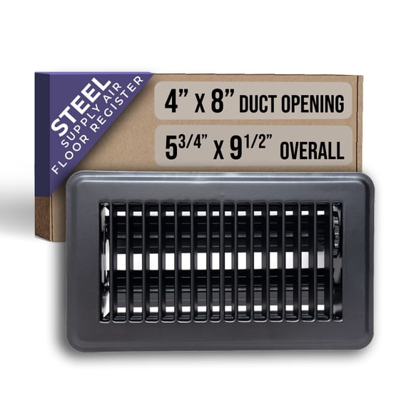 [6 Pack] Fits 4x8 and 8x4 Duct Opening | Floor Register with Louvered Design by Handua | Heavy Duty Walkable Design with Damper | Floor Vent Grille | Easy to Adjust Air Supply Lever | Black