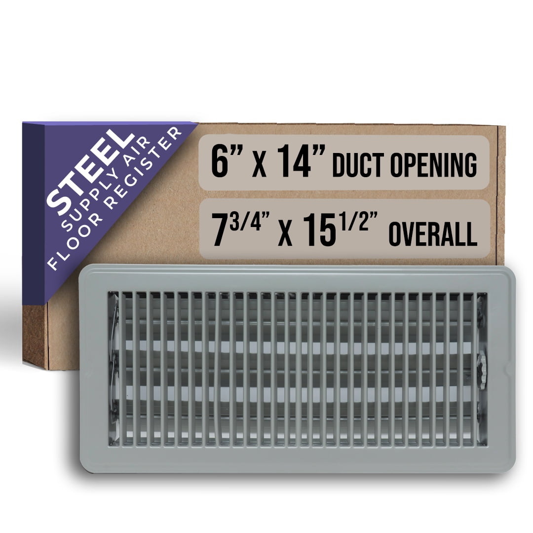 BYEWIRE 2-Pack Floor Register 6x14 – Heavy Duty Steel Walkable Vent Cover, Adjustable Air Supply, Brown, For Floor/Wall Duct Openings