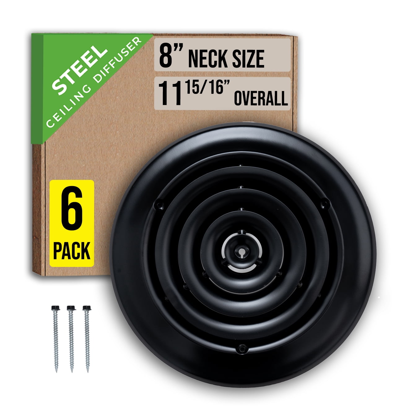 [6 Pack] Fits 8 Inch Neck Air Duct | Steel Round Air Supply Diffuser ...