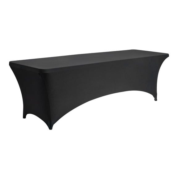 6 Pack Fitted Stretch Table Covers 8FT Rectangular, Wrinkle-Resistant Black Spandex Tablecloths for Wedding Party Banquet