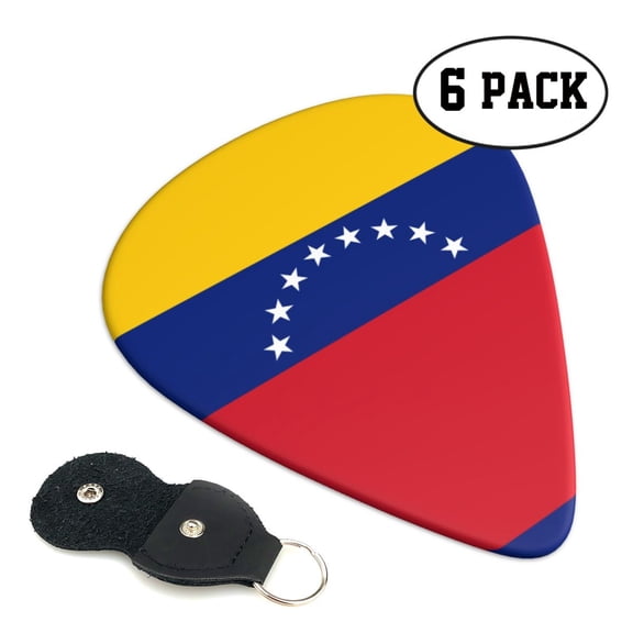 6 Pack Flag Of Venezuela Guitar Picks In Leather Picks Holder For Bass Electric Acoustic Guitars
