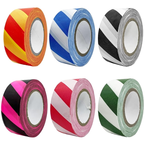 6 Pack Flagging Tape with Assorted Colors Stripes, 1 inch x 100 ft Non-Adhesive Plastic Ribbon Neon Marking Tape for Hunting Hiking Trail Hazardous Areas Halloween Party Decors