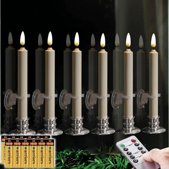 6 Pack Flameless Battery Powered 8 Inch Ivory Taper Window Candles with Remote Timer Suction Cup Silver Candleholders Bestseling