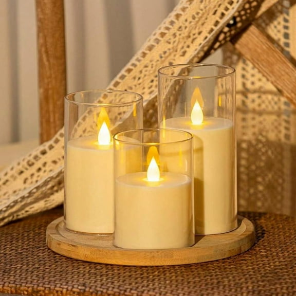 6 Pack Flameless Candles - 4"5"6"Acrylic Glass Pillars (3" Diameter), Battery Operated Flickering Lights with Remote & 24H Timer, 400+ Hours Runtime for Christmas/Birthday Party Home Decor & Gifts