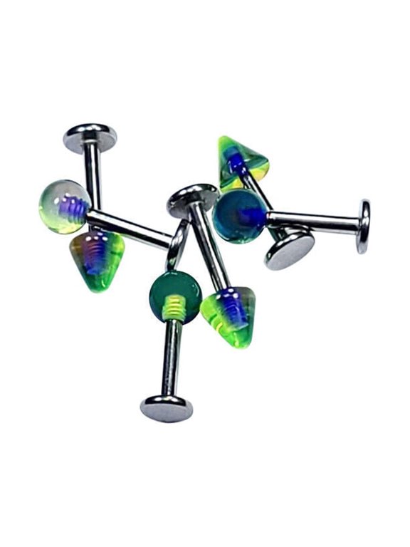 6 Pack Flatback Labrets Acrylic Marble Spike and Ball Design Surgical Steel 14g