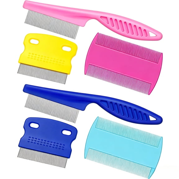 6-Piece Professional Flea and Lice Comb Set for Dogs and Cats, Stainless Steel Grooming Tools for Tear Stains, Detangling, and Dematting