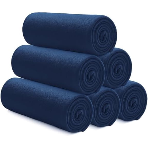 6 Pack Fleece Blankets Bulk 50 x 60 Inch Double Sided Ultra Soft Fleece Throw Blankets Bulk Lightweight Warm for Airplane Home Office Wedding Gifts Outdoor Use (Navy Blue)
