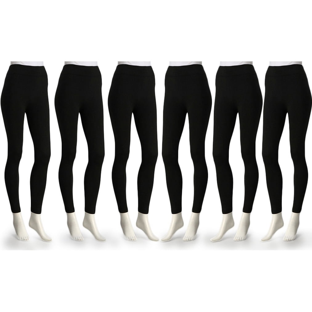 6-Pack Fleece Lined Leggings Midnight Black Regular Size ( M/L ) 