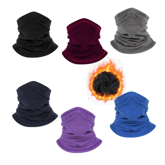 6 Pack Fleece Neck Gaiter Windproof - Adjustable Balaclava Face Mask for Cold Weather, Winter Skiing, Snowboarding, Motorcycle, Outdoor Sports - Soft & Warm, One Size for Men Women