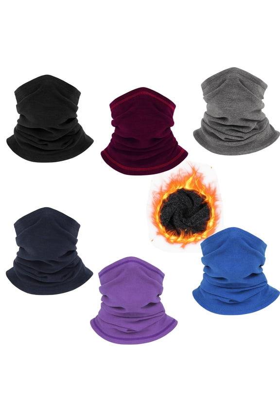 6 Pack Fleece Neck Gaiter Windproof - Adjustable Balaclava Face Mask for Cold Weather, Winter Skiing, Snowboarding, Motorcycle, Outdoor Sports - Soft & Warm, One Size for Men Women