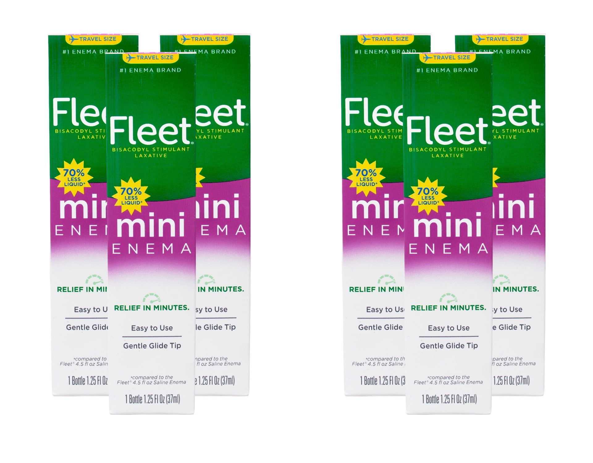 6 Pack - Fleet Bisacodyl Enema, Ready To Use - 1.25 Oz