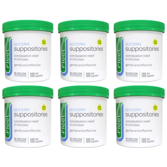 6 Pack Fleet - Glycerin Suppositories, Laxative, Adult Jar, 100 Each